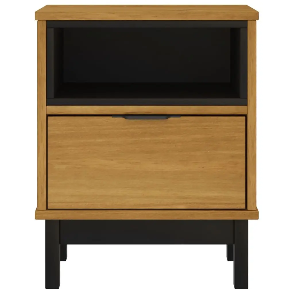 Brown Bedside Table Solid Pine Wood 40x35x50 cm Nightstand with Drawer and Compartment for Bedroom Storage