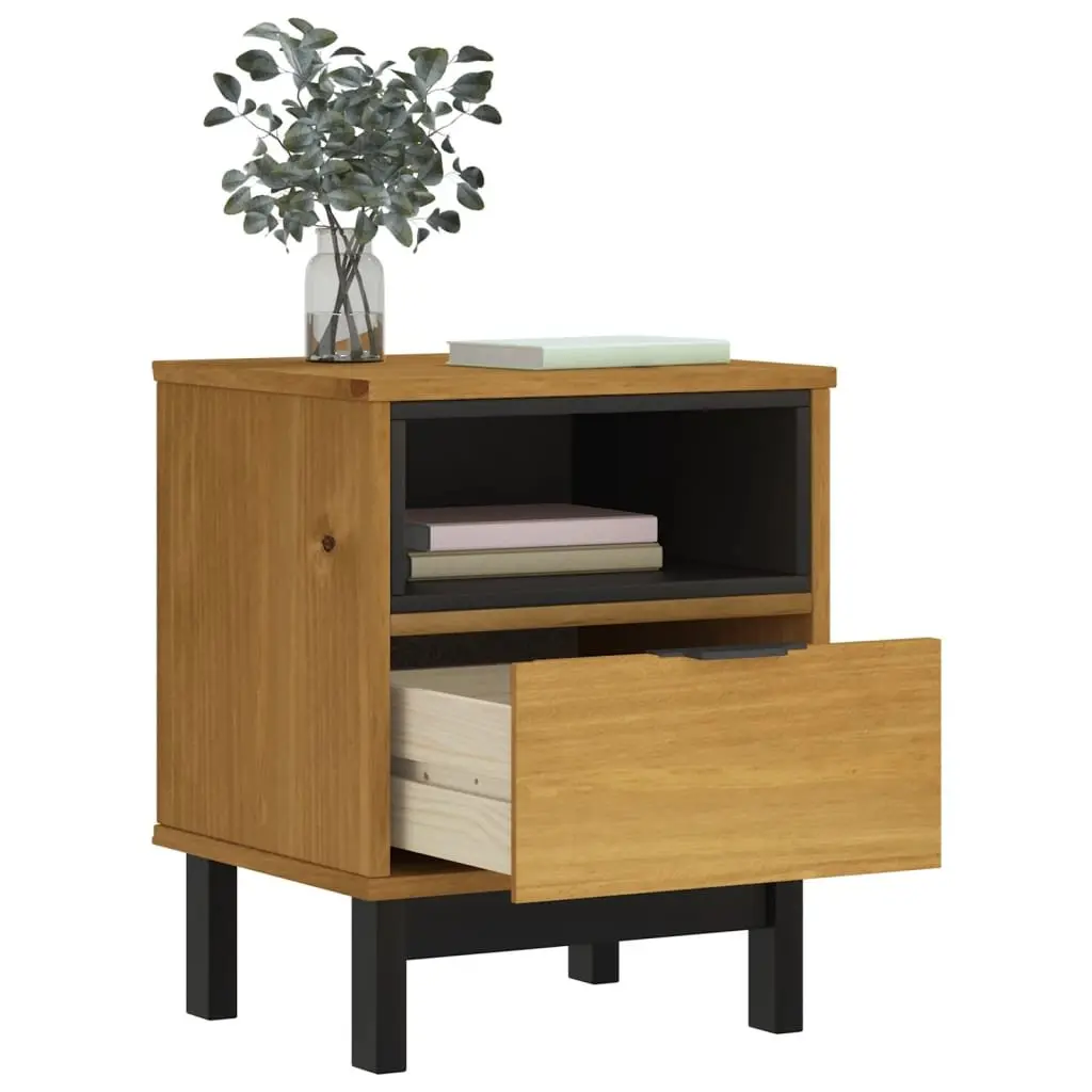 Brown Bedside Table Solid Pine Wood 40x35x50 cm Nightstand with Drawer and Compartment for Bedroom Storage