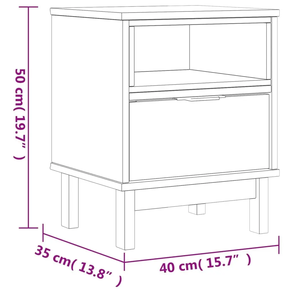 Brown Bedside Table Solid Pine Wood 40x35x50 cm Nightstand with Drawer and Compartment for Bedroom Storage