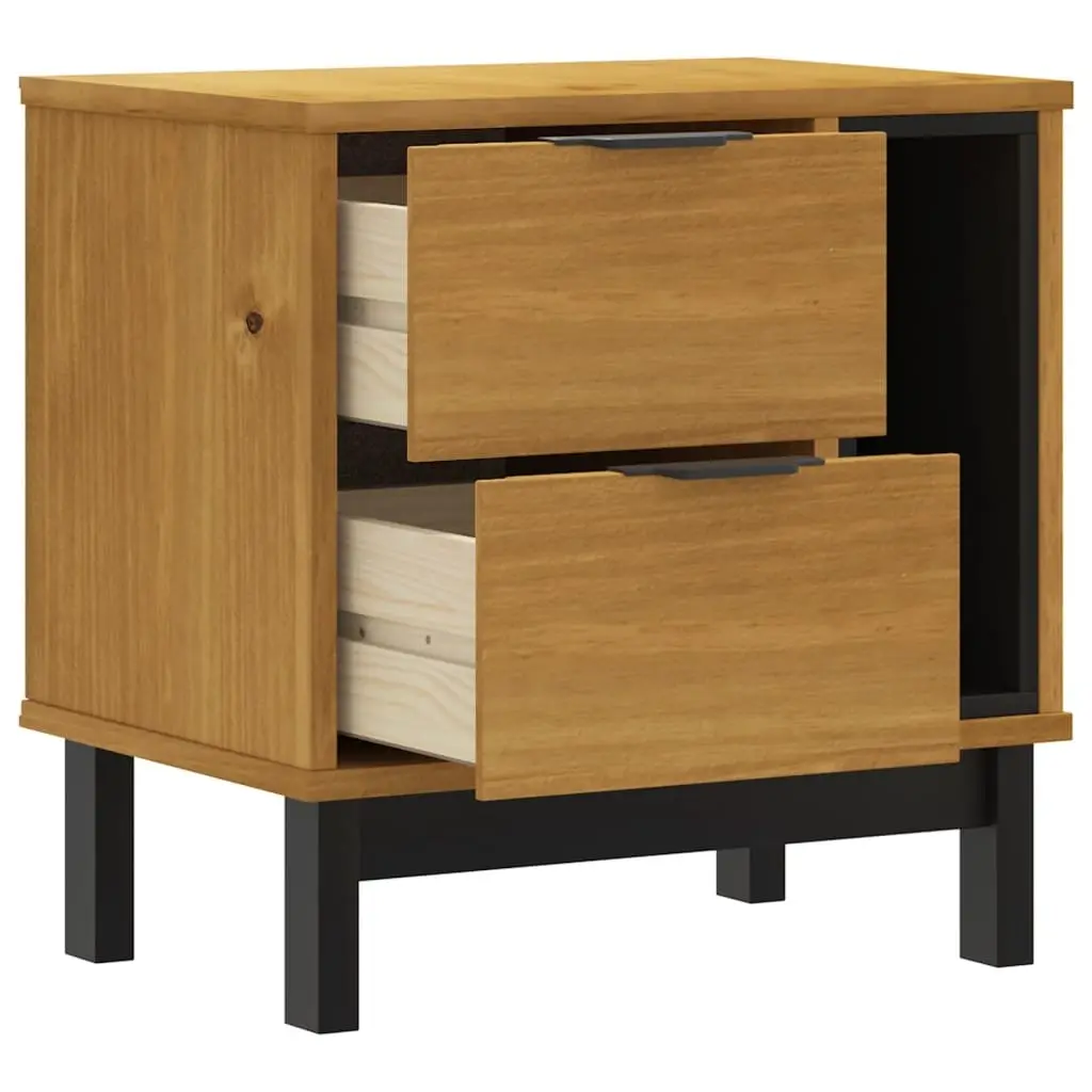 Solid Wood Bedside Cabinet Brown Nightstand with 2 Drawers and Compartment for Storage