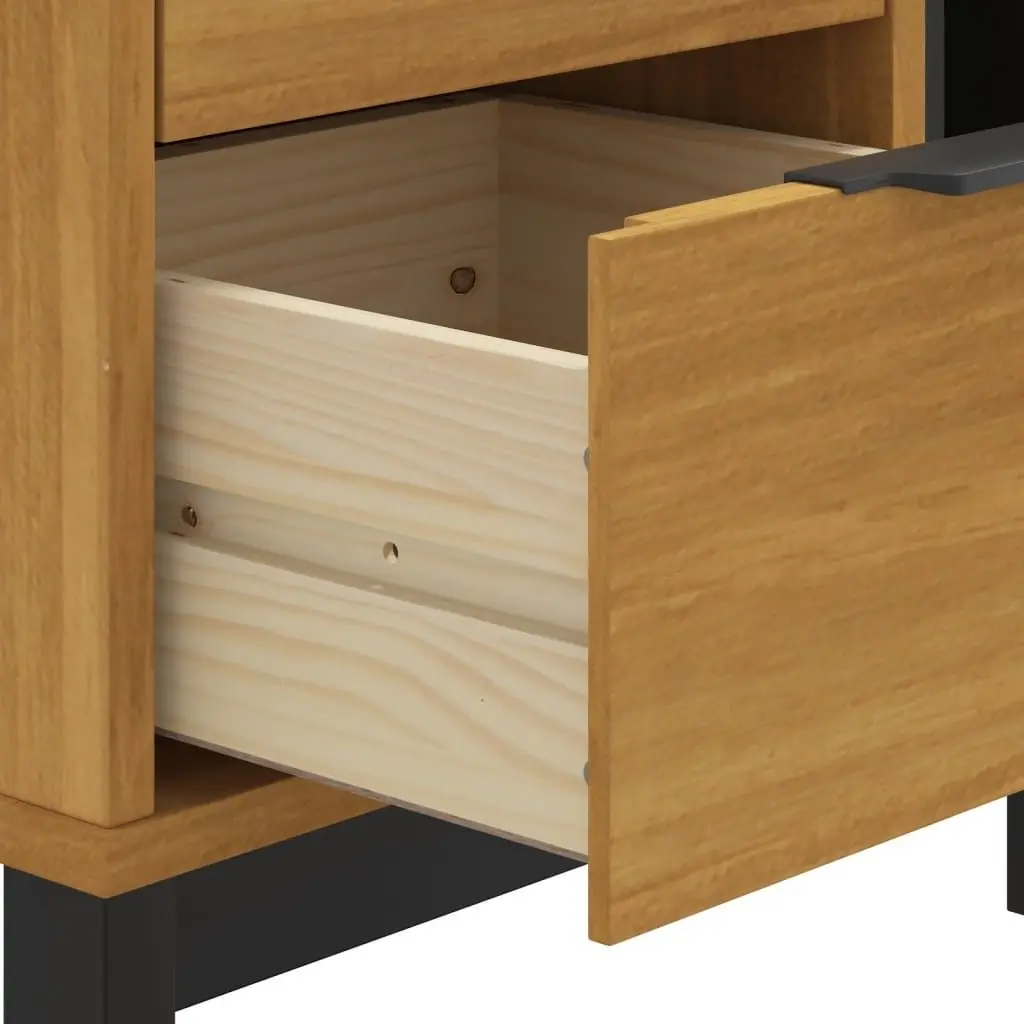 Solid Wood Bedside Cabinet Brown Nightstand with 2 Drawers and Compartment for Storage