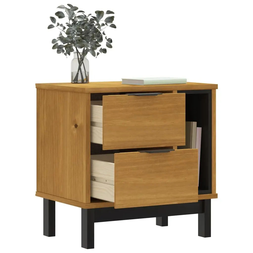 Solid Wood Bedside Cabinet Brown Nightstand with 2 Drawers and Compartment for Storage