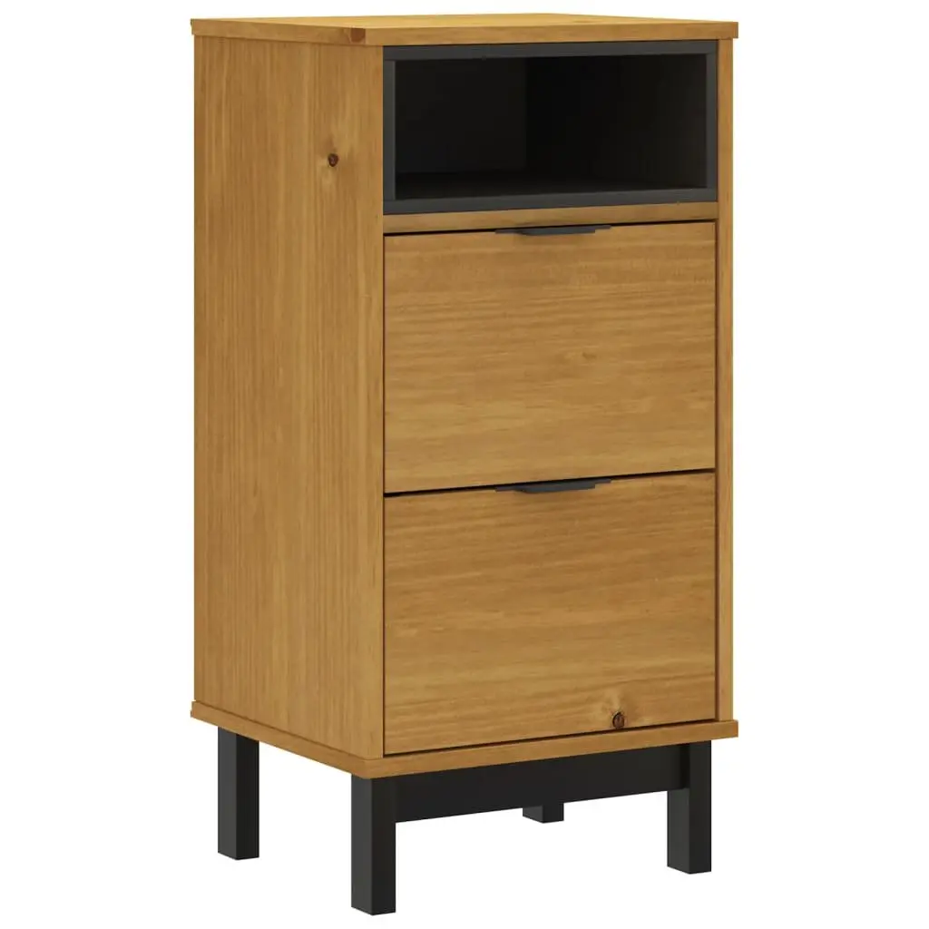 Solid Pine Wood Nightstand Brown Bedside Cabinet with 2 Drawers and Compartment