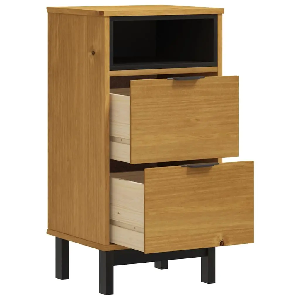 Solid Pine Wood Nightstand Brown Bedside Cabinet with 2 Drawers and Compartment