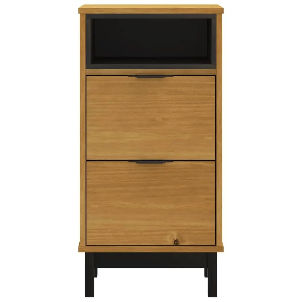 Solid Pine Wood Nightstand Brown Bedside Cabinet with 2 Drawers and Compartment