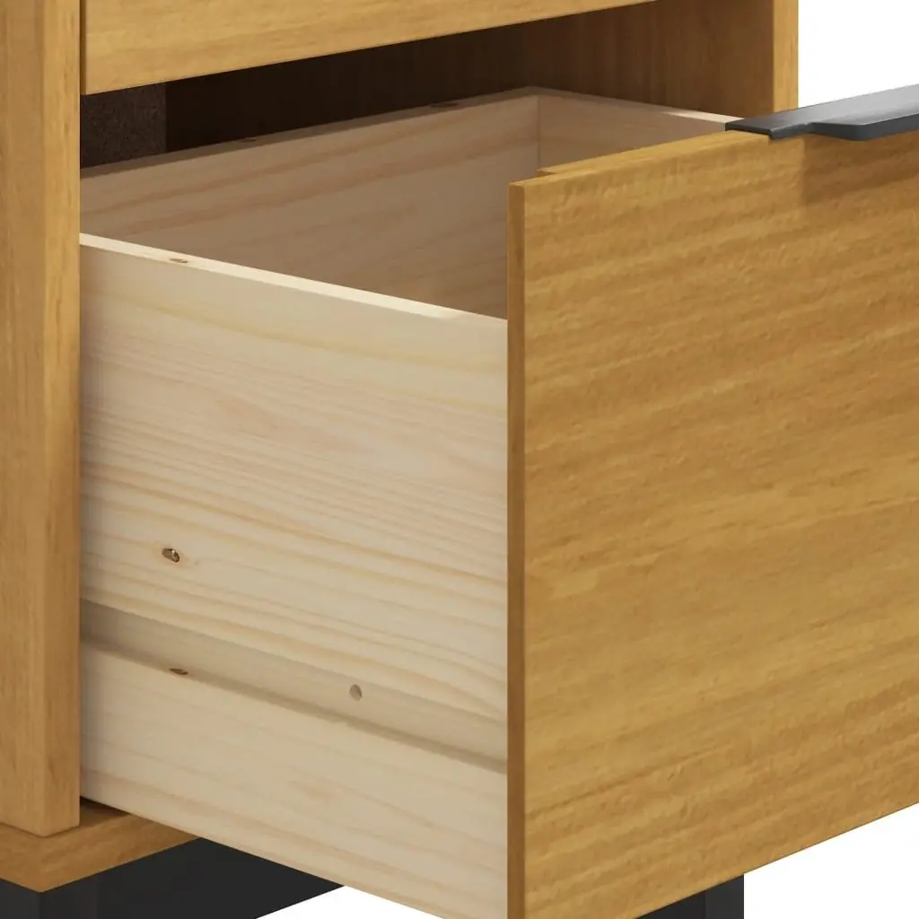 Solid Pine Wood Nightstand Brown Bedside Cabinet with 2 Drawers and Compartment