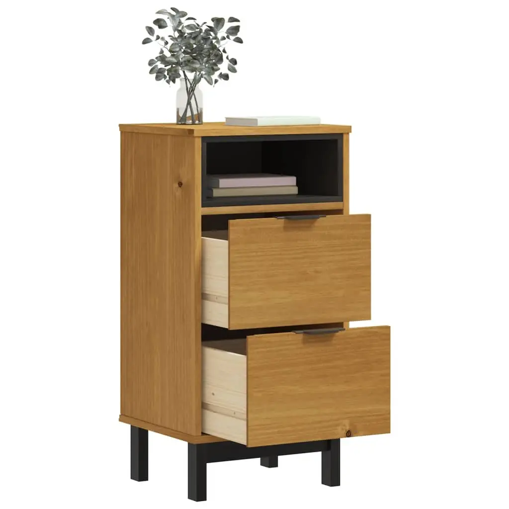 Solid Pine Wood Nightstand Brown Bedside Cabinet with 2 Drawers and Compartment
