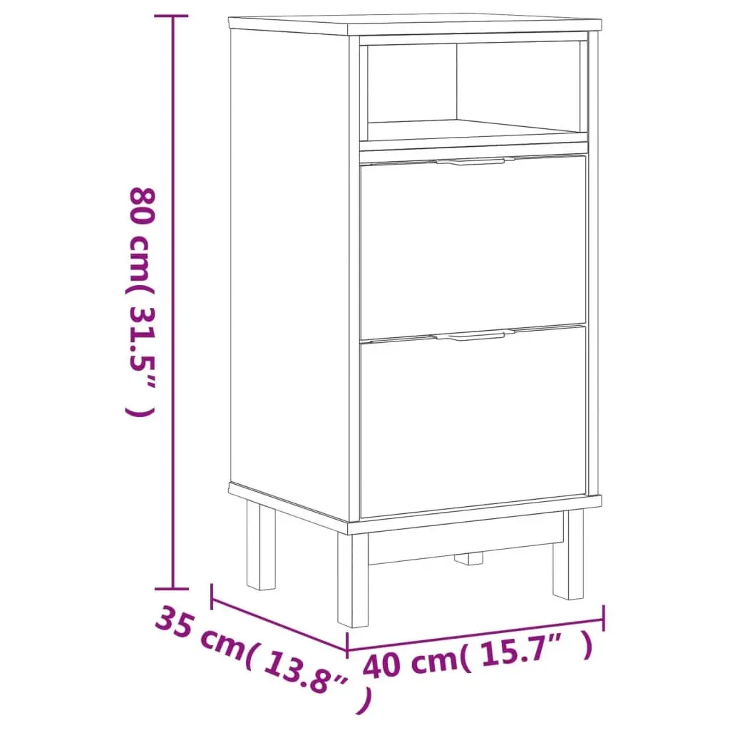 Solid Pine Wood Nightstand Brown Bedside Cabinet with 2 Drawers and Compartment
