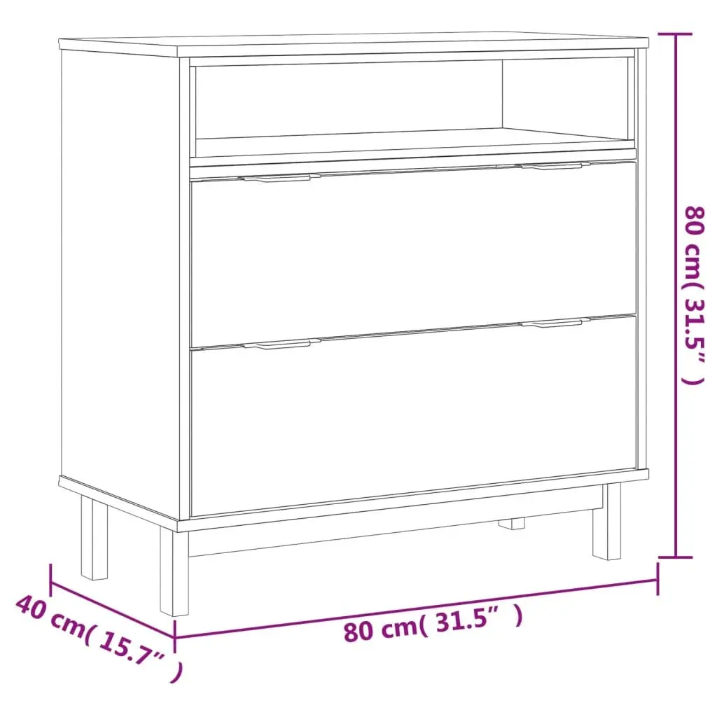 Pine Wood Drawer Cabinet Storage Chest Brown 80x40x80 cm with 2 Drawers and Open Compartment for Organised Storage