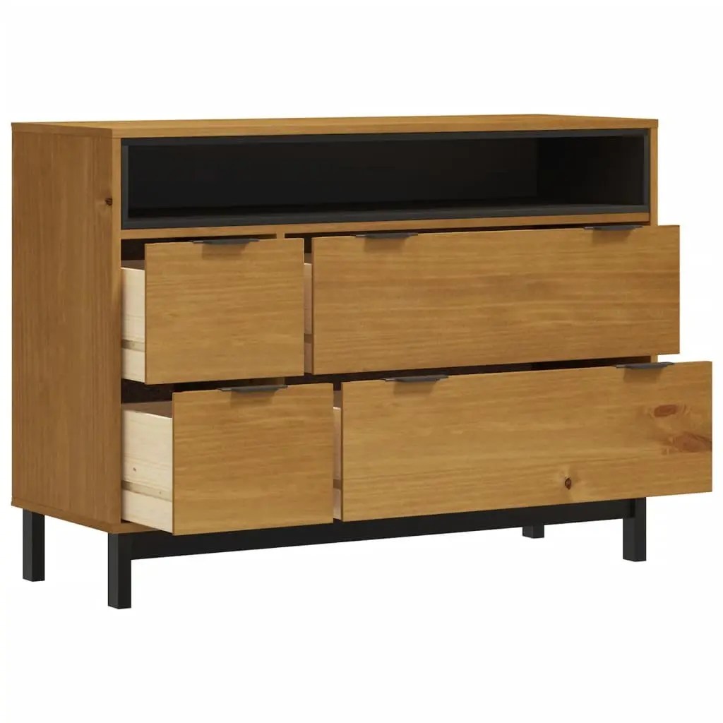 4 Drawer Storage Organizer Wooden Cabinet Brown Solid Pine 110x40x80cm