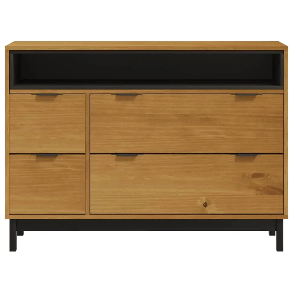 4 Drawer Storage Organizer Wooden Cabinet Brown Solid Pine 110x40x80cm