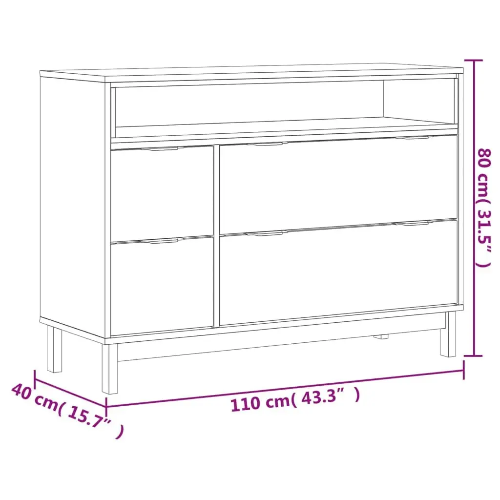 4 Drawer Storage Organizer Wooden Cabinet Brown Solid Pine 110x40x80cm