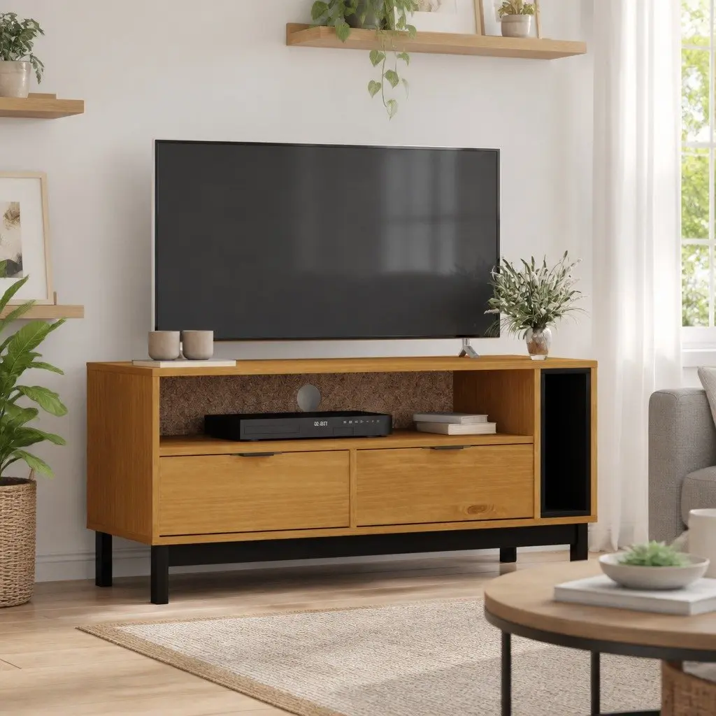 Brown Solid Pine Wood TV Cabinet 110x40x50 cm Media Unit with Storage