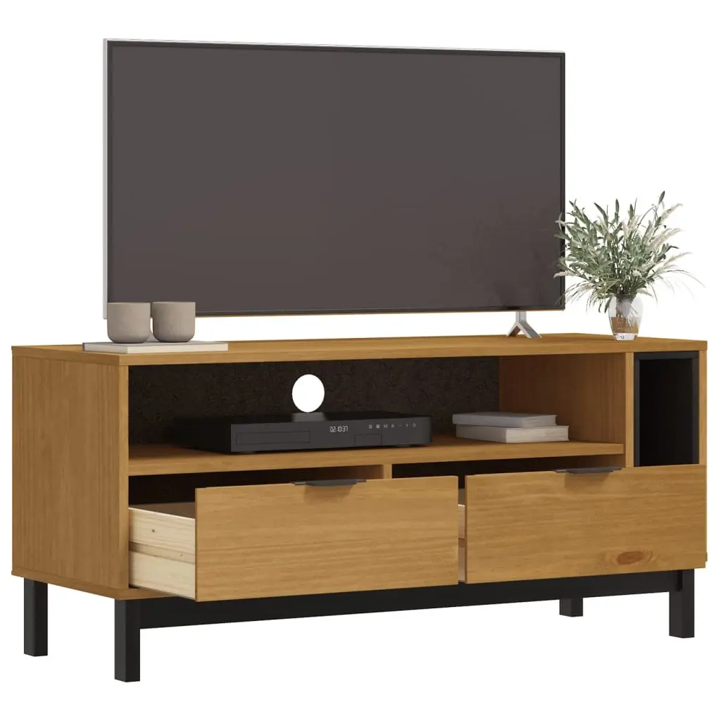 Brown Solid Pine Wood TV Cabinet 110x40x50 cm Media Unit with Storage