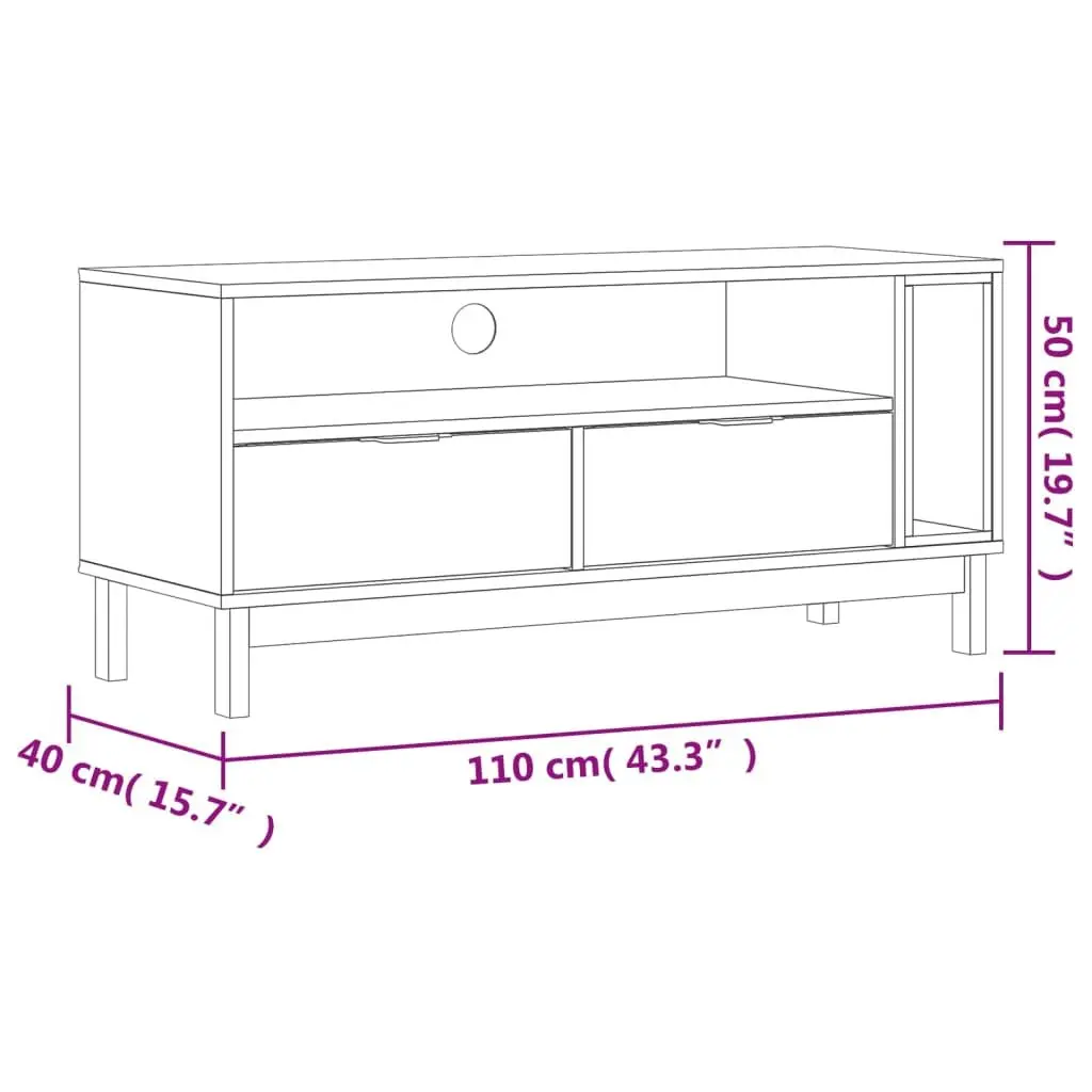 Brown Solid Pine Wood TV Cabinet 110x40x50 cm Media Unit with Storage