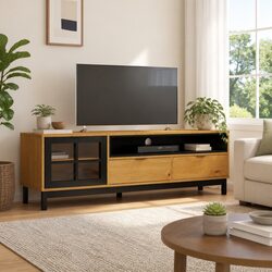 Brown TV Cabinet with Glass Storage Door