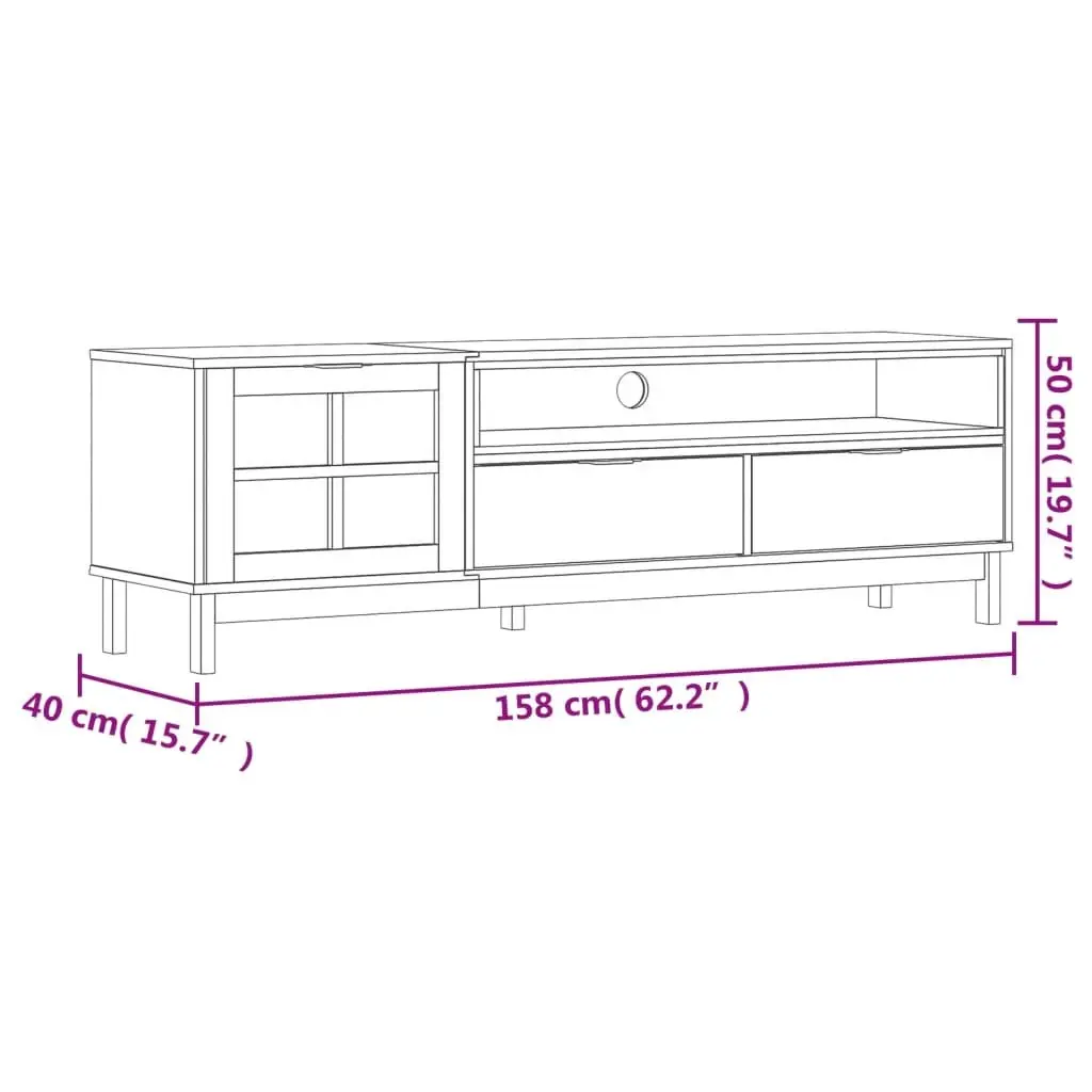 TV Cabinet Solid Pine Wood 158x40x50cm Brown Glass Door Media Unit Storage