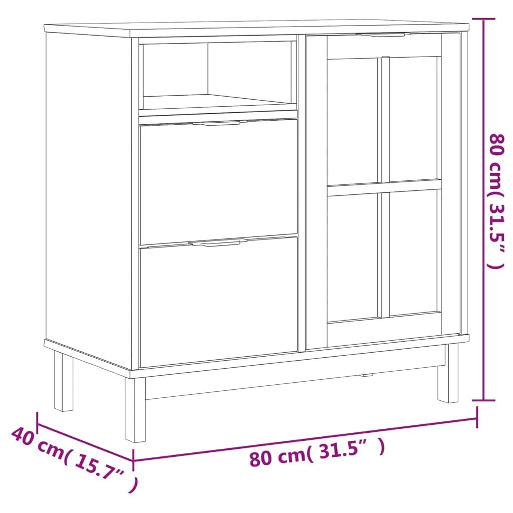 Solid Pine Wood Sideboard Storage Cabinet with Glass Door Brown 80x40x80cm
