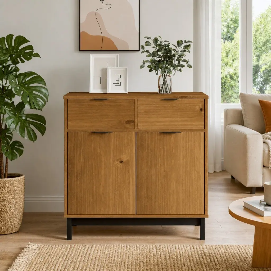 Wooden Storage Cabinet Sideboard Brown Solid Pine 80cm Wide 40cm Deep 80cm High Furniture Display