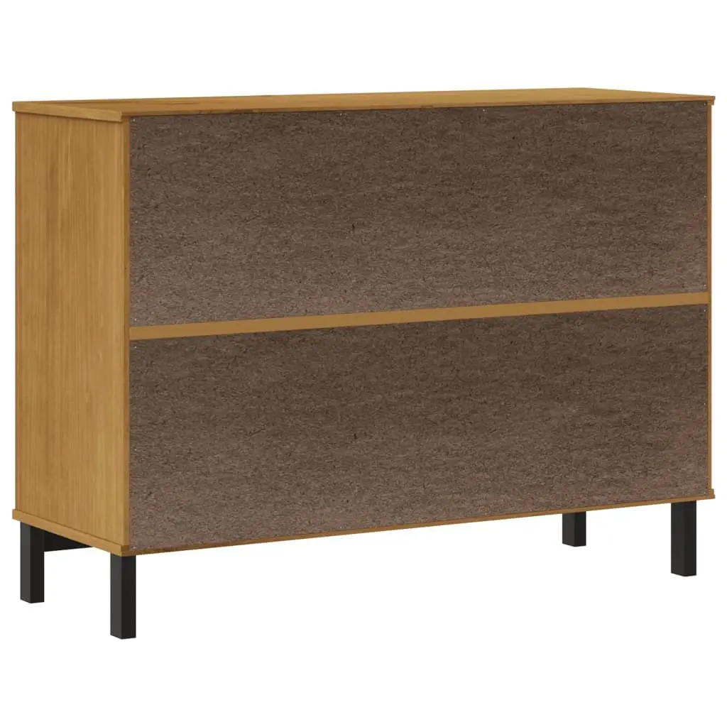 Solid Pine Wood Sideboard with Glass Door Brown Storage Cabinet 110x40x80cm