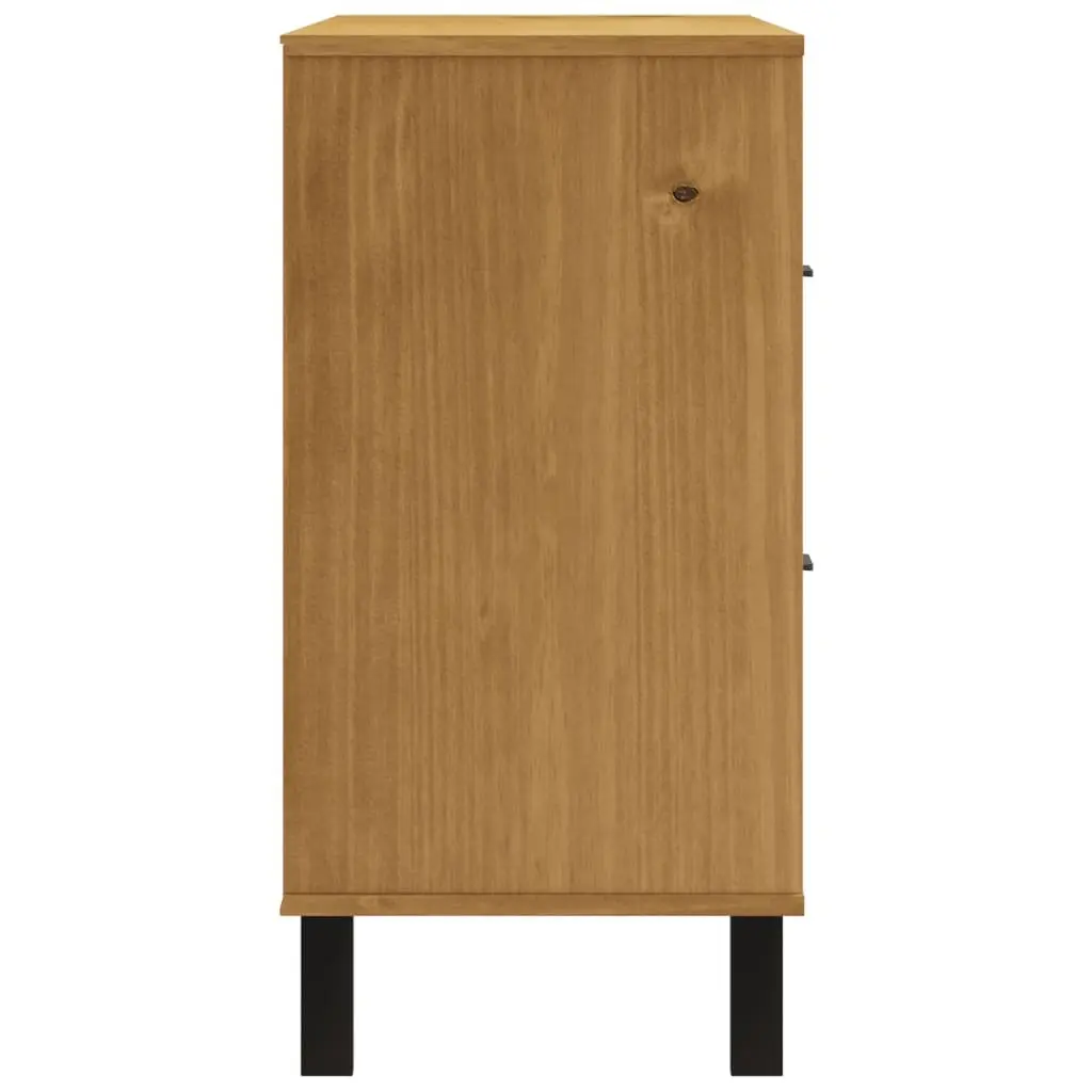 Solid Pine Wood Sideboard with Glass Door Brown Storage Cabinet 110x40x80cm