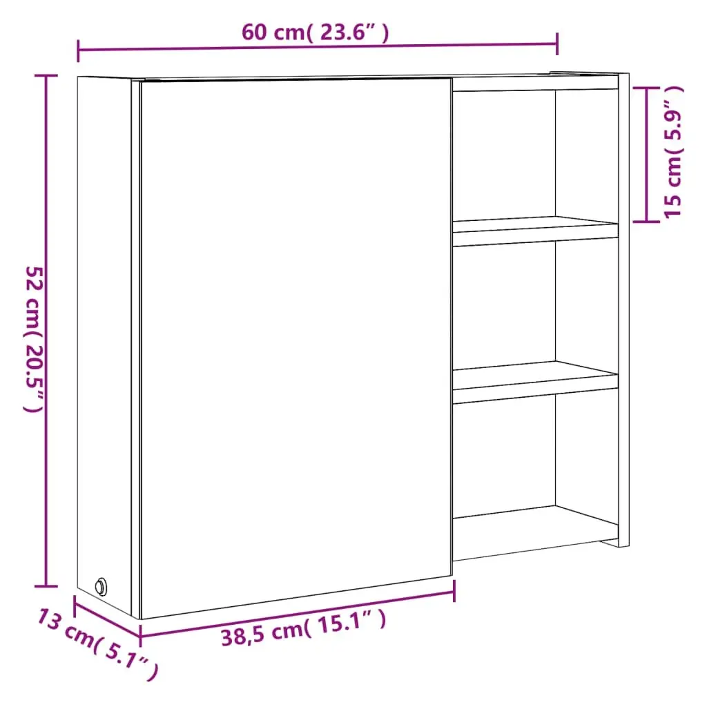 Bathroom Mirror Cabinet Engineered Wood Wall-Mounted 60x13x52cm White with LED Light