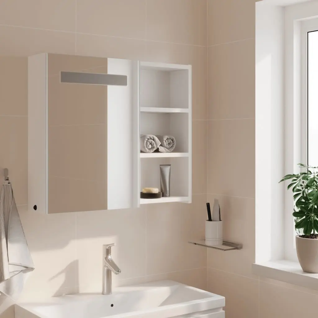 Bathroom Mirror Cabinet Engineered Wood Wall-Mounted 60x13x52cm White with LED Light
