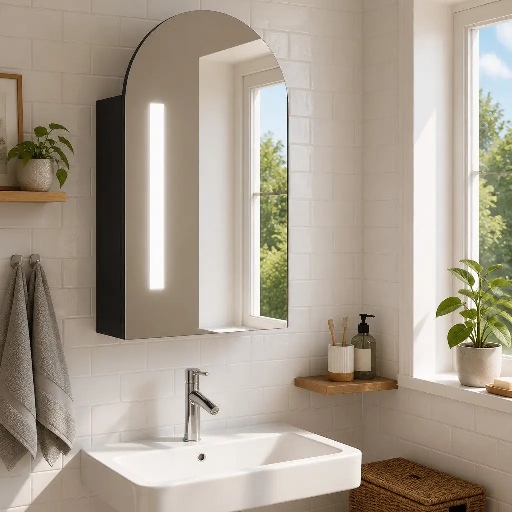 Grey Arched Bathroom Cabinet LED Light Wall-Mounted 42x13x70cm