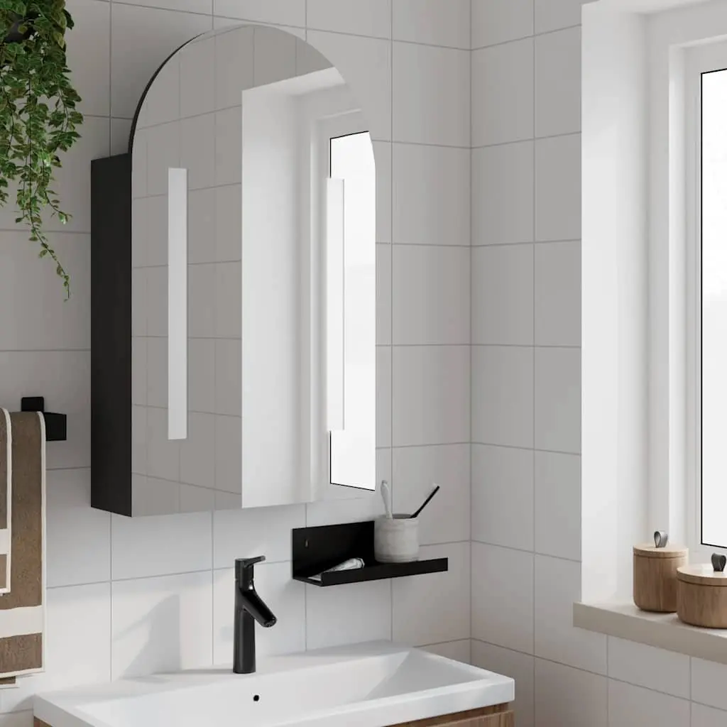 Bathroom Mirror Cabinet with LED Light Arched Wall-Mounted Storage Black