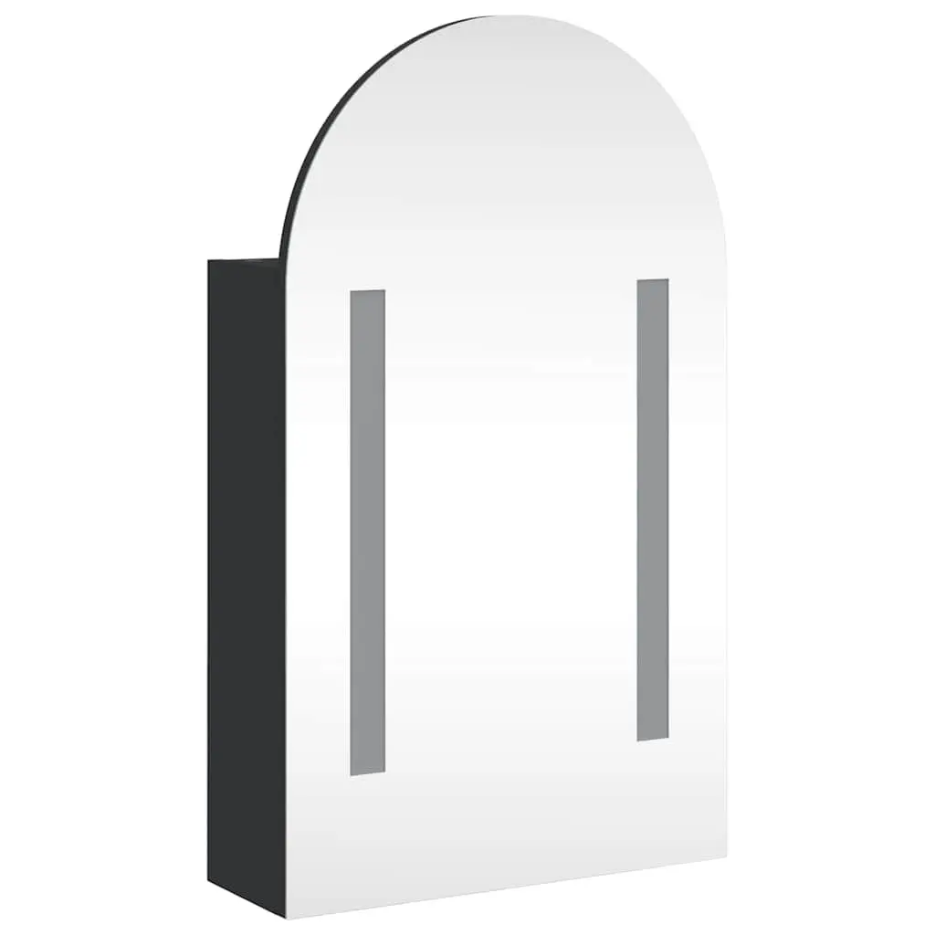 Bathroom Mirror Cabinet with LED Light Arched Wall-Mounted Storage Black