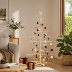 Wooden Christmas Tree Decoration 150cm Solid Pine Wood Stand Disassemblable