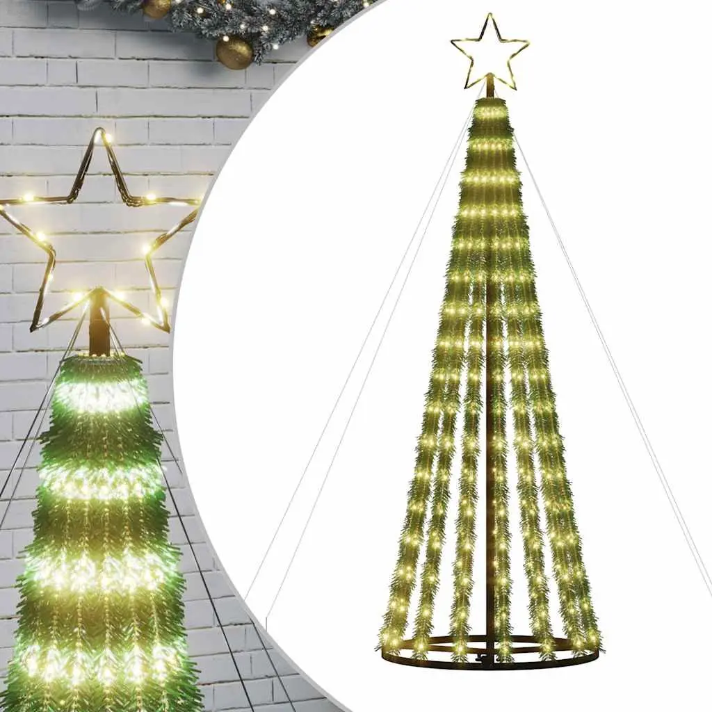 LED Christmas Tree Pre Lit 180cm Warm White 275 LEDs Seasonal Decoration with 8 Lighting Effects and Iron Base for Home Festive Atmosphere