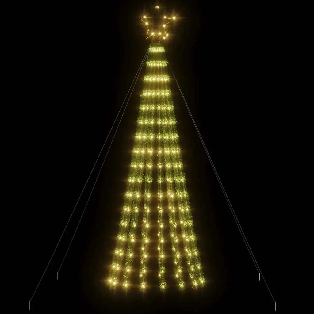 LED Christmas Tree Pre Lit 180cm Warm White 275 LEDs Seasonal Decoration with 8 Lighting Effects and Iron Base for Home Festive Atmosphere