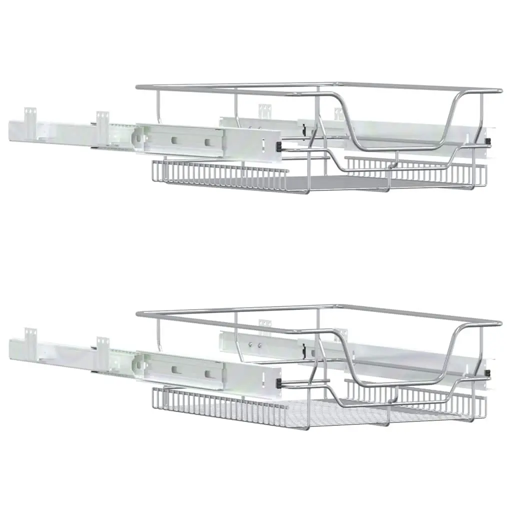 Pull-Out Wire Kitchen Storage Baskets Chrome-Plated Steel 45cm Silver 2 Piece