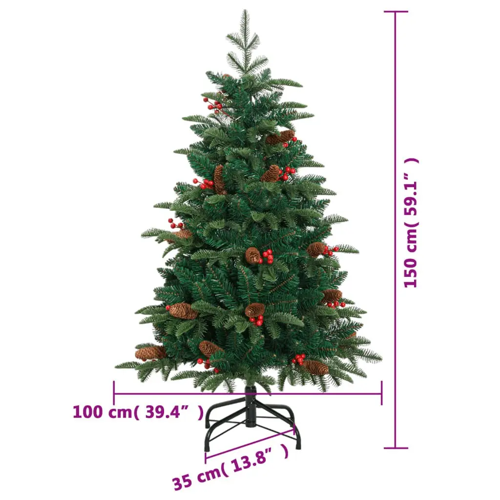 Artificial Christmas Tree Hinged 150cm Green PE with Cones and Berries