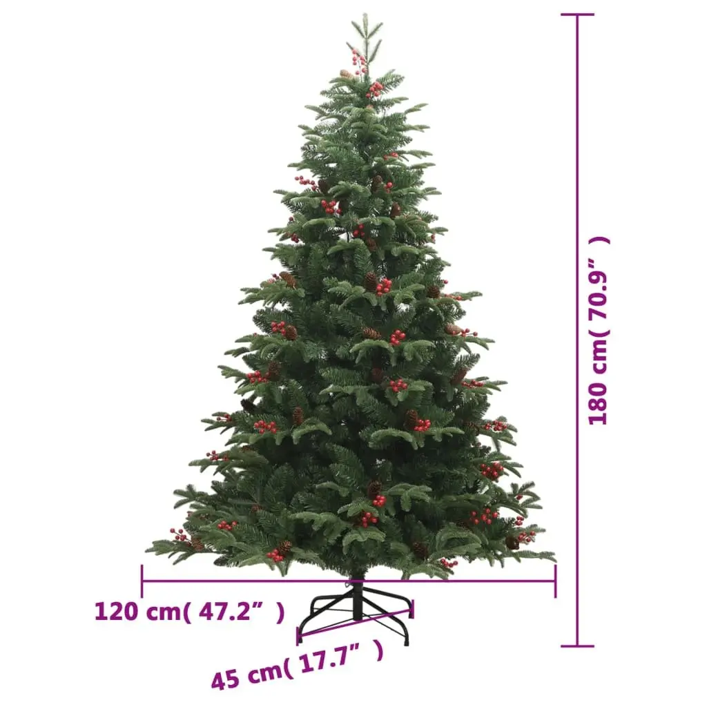 Artificial Christmas Tree Hinged 180cm Green PE Tips with Cones and Berries