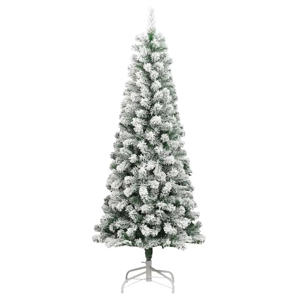 Artificial Christmas Tree Flocked White 180cm Hinged Construction Easy Assembly Holiday Decoration