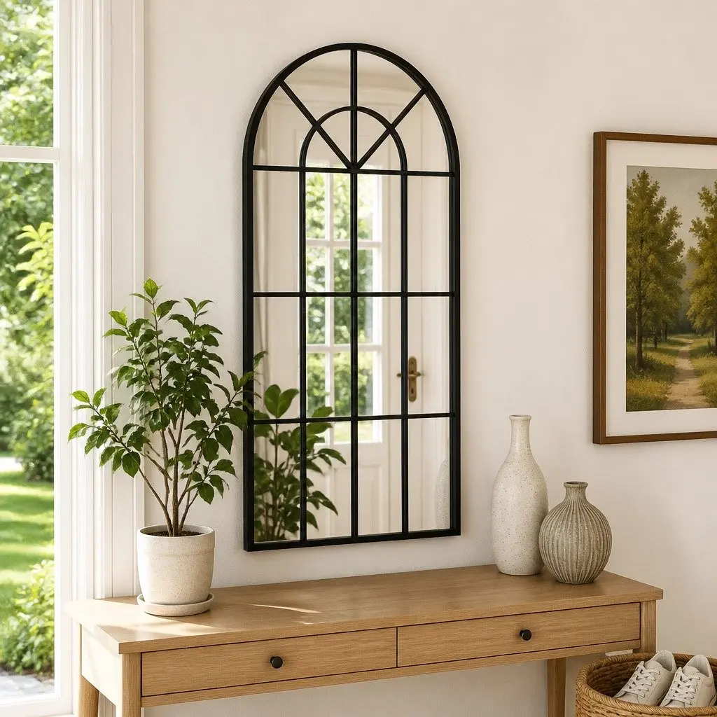 Arch Wall Mirror Iron Frame 40x80 cm Black