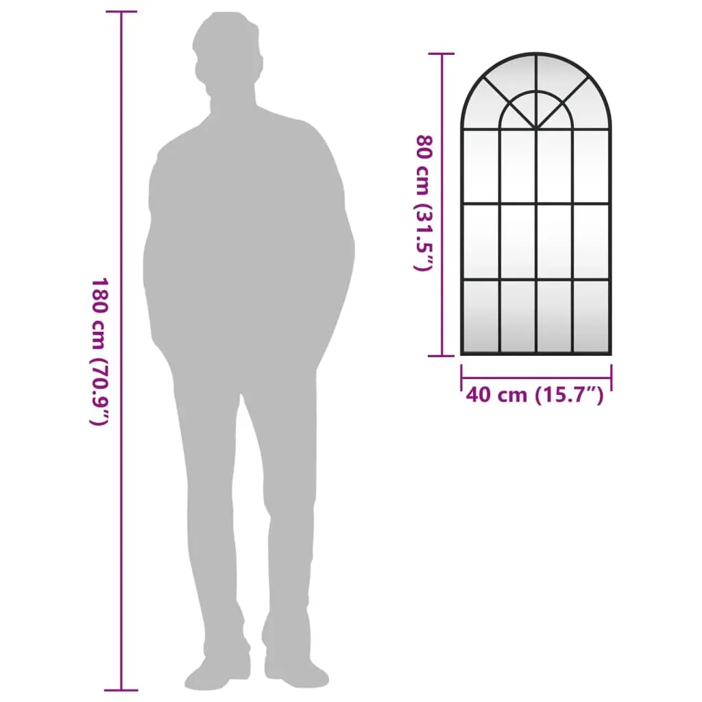 Arch Wall Mirror Iron Frame 40x80 cm Black