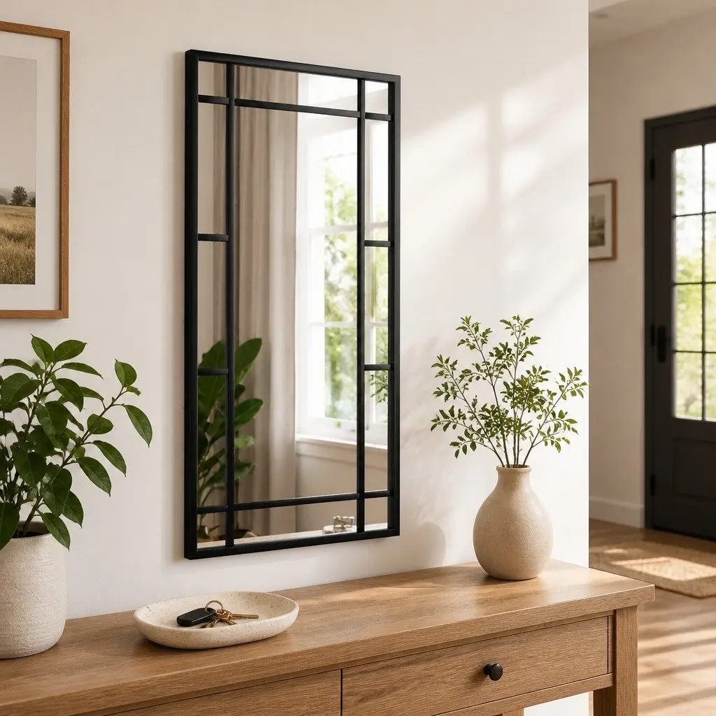 Wall Mirror Iron Frame 30x60 cm Black Rectangle Vertical Horizontal Mount