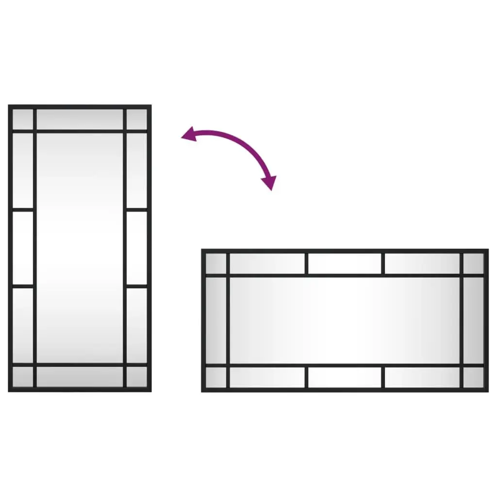 Wall Mirror Iron Frame 30x60 cm Black Rectangle Vertical Horizontal Mount