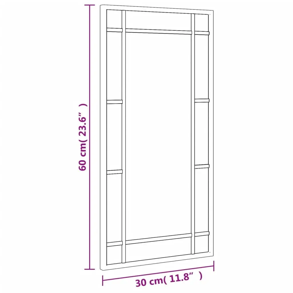 Wall Mirror Iron Frame 30x60 cm Black Rectangle Vertical Horizontal Mount