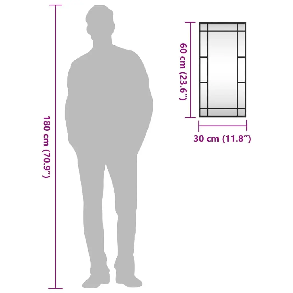Wall Mirror Iron Frame 30x60 cm Black Rectangle Vertical Horizontal Mount