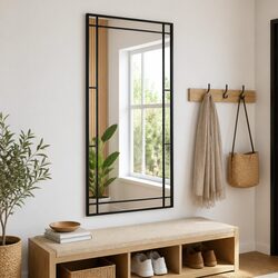 Wall Mirror Rectangle Black 50x100 cm Iron Frame Minimalist Home Decor Hanging