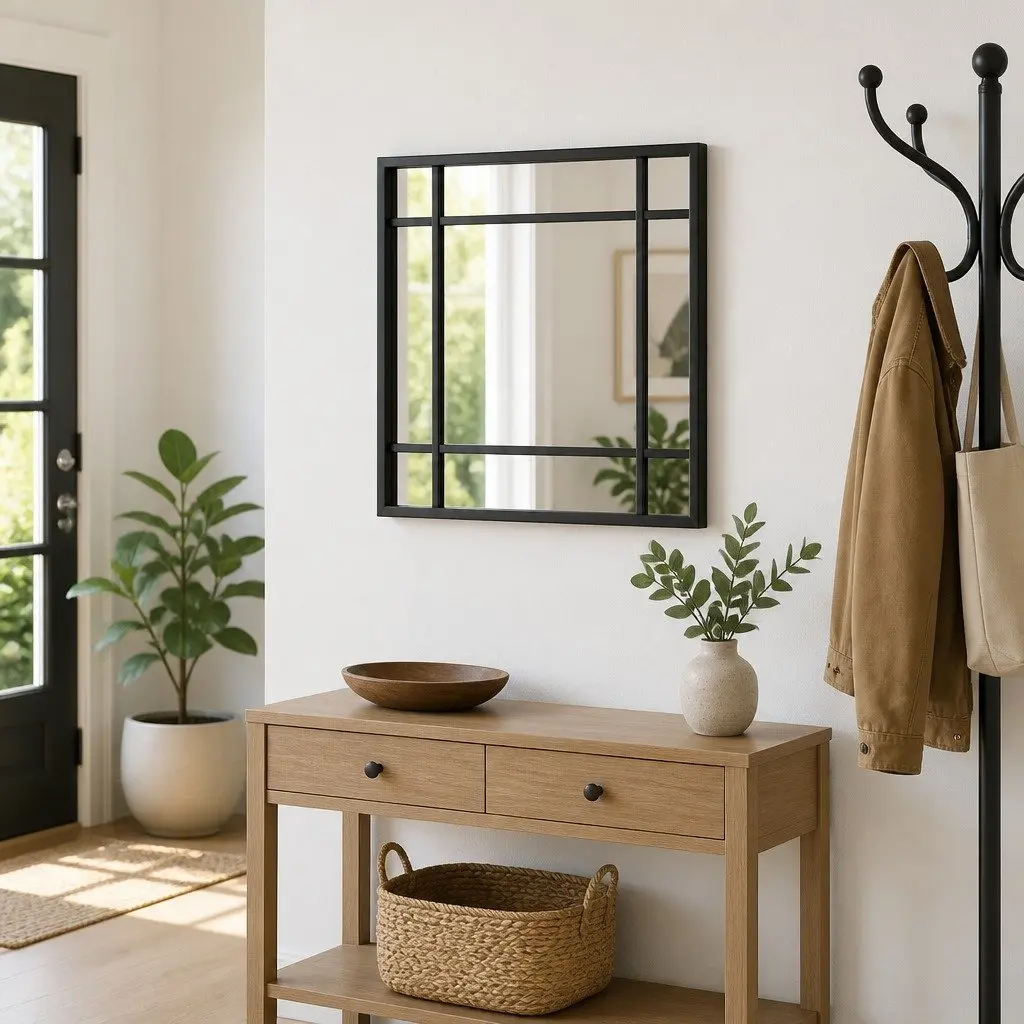 Square Wall Mirror Iron 30x30 cm Black Minimalist Home Decor