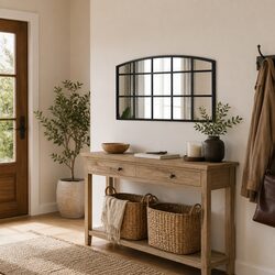 Wall Mirror Black Arch 60x30 cm Iron Frame Glass Minimalist Home Decor Bedroom