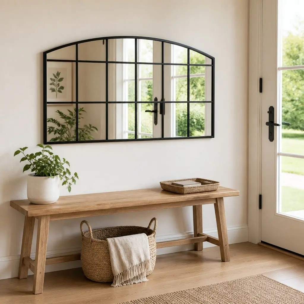 Wall Mirror Black Arch Iron Frame 100x50 cm Home Decor Bedroom Hallway Living