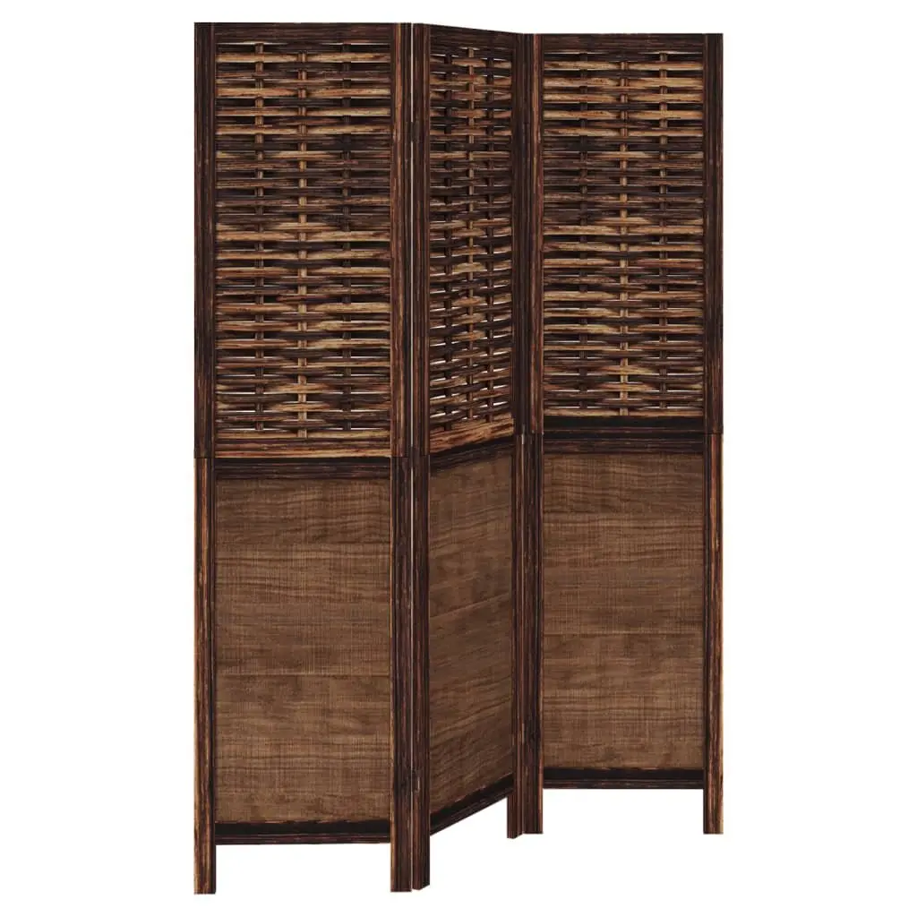 3 Panel Room Divider Privacy Screen Indoor Partition Dark Brown Wood Frame Folding Bamboo Strips