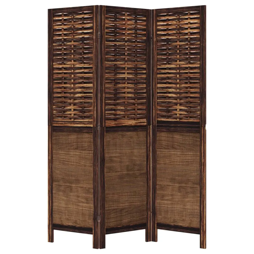 3 Panel Room Divider Privacy Screen Indoor Partition Dark Brown Wood Frame Folding Bamboo Strips