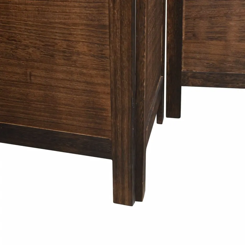 3 Panel Room Divider Privacy Screen Indoor Partition Dark Brown Wood Frame Folding Bamboo Strips